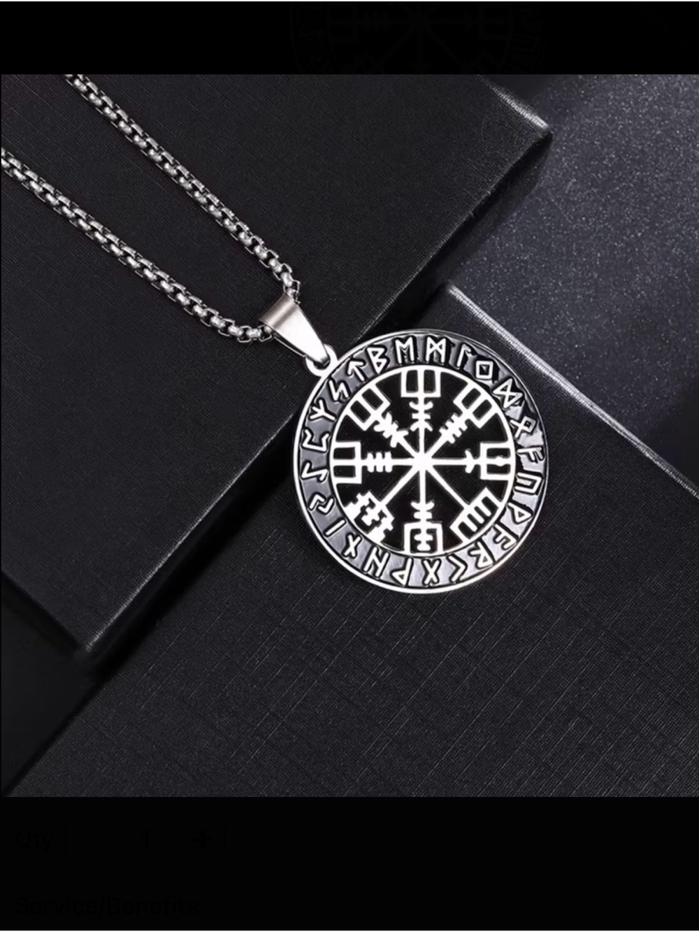 ⭐️ Black and Silvertone Viking Compass Pendant Necklace